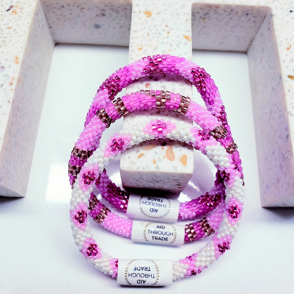 ORCHID -Original Roll-On® Bracelet-Set of 3 bracelets, 7" round, Nepal,#4 (3Pcs)